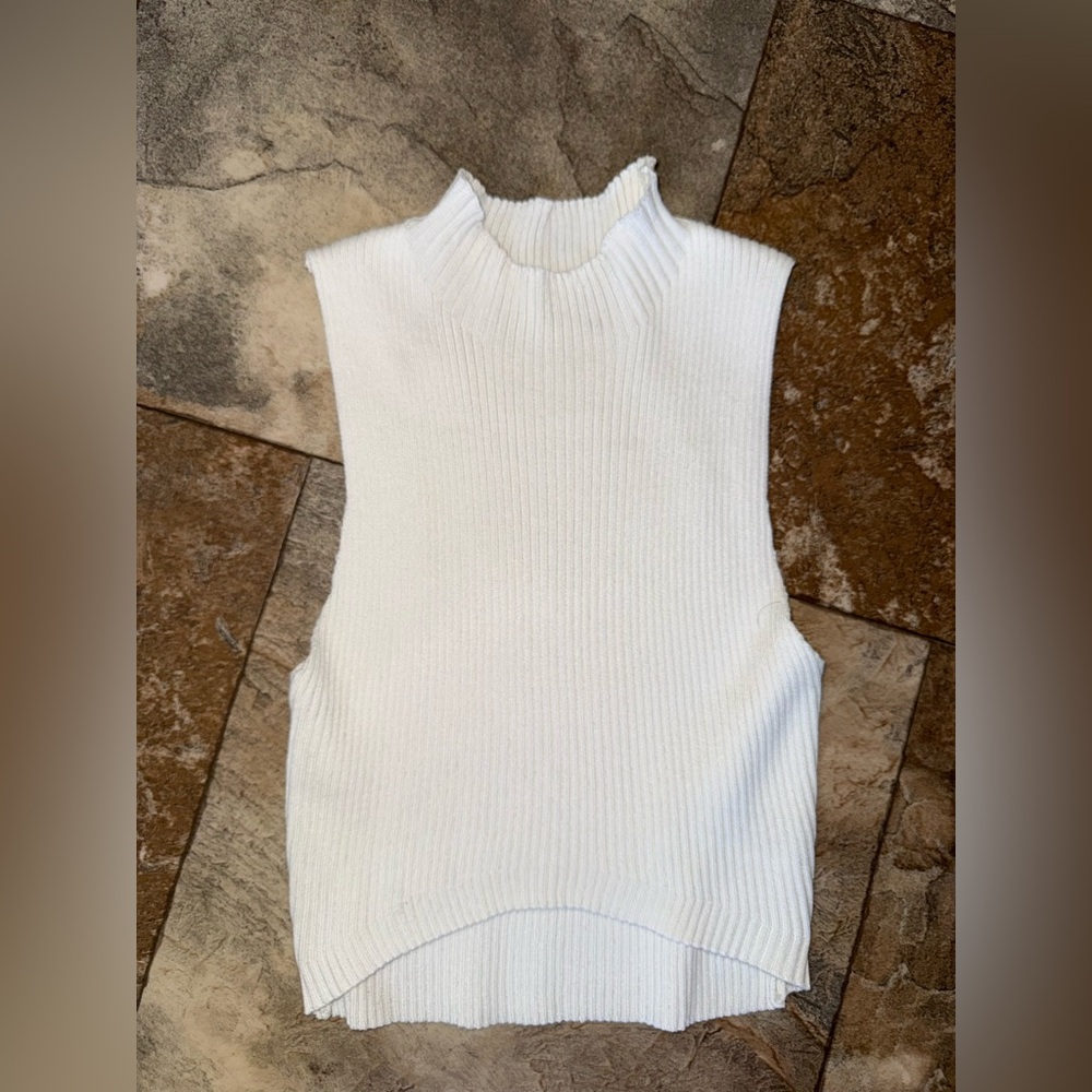 3 clothing items for $20 White Ribbed Sleeveless Mock Neck Top